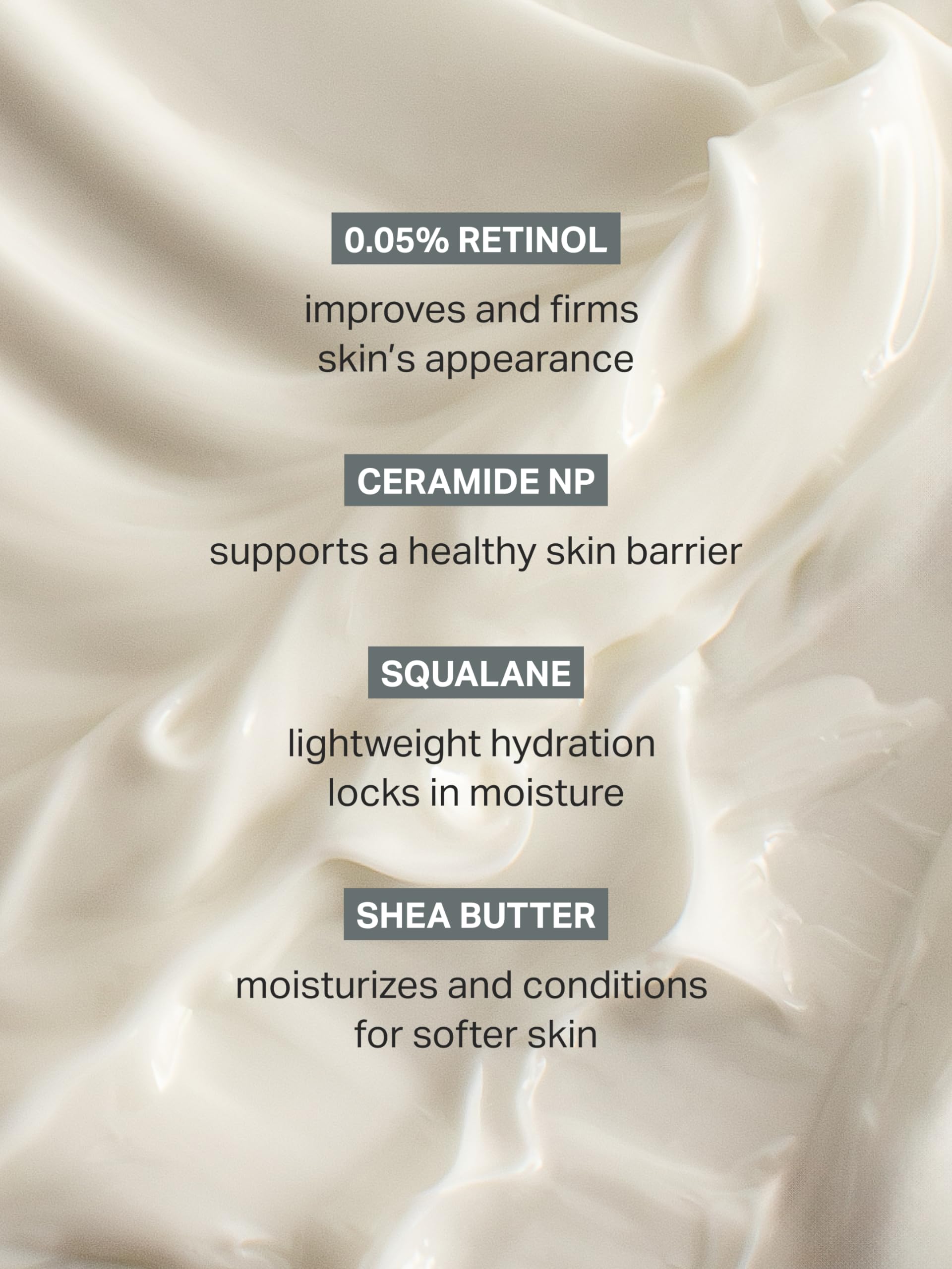 Cocokind Retinol Body Cream etiqueta con lista de ingredientes y detalles del producto