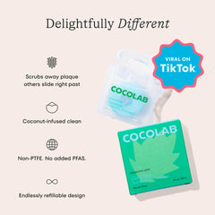 Cocolab Cocofloss primer plano de la textura tejida que mejora limpieza