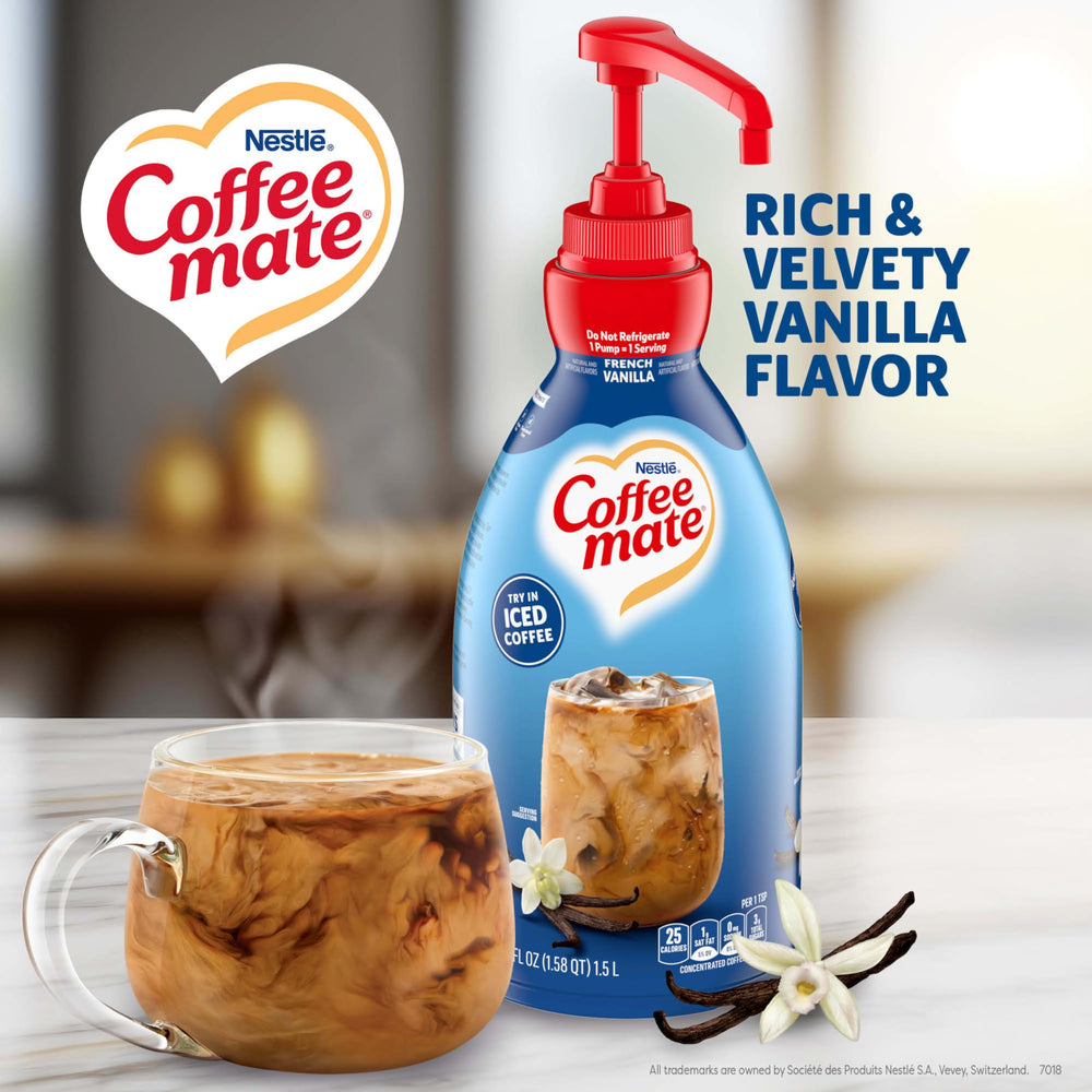 Coffee-mate etiqueta en primer plano con información y beneficios claros