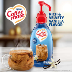 Coffee-mate etiqueta en primer plano con información y beneficios claros