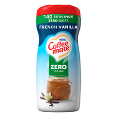 Coffee-mate bottle front packaging showing French Vanilla flavor and benefit of easy pouring