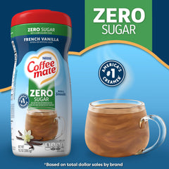 Coffee-mate French Vanilla being poured into hot coffee to add creamy vanilla flavor
