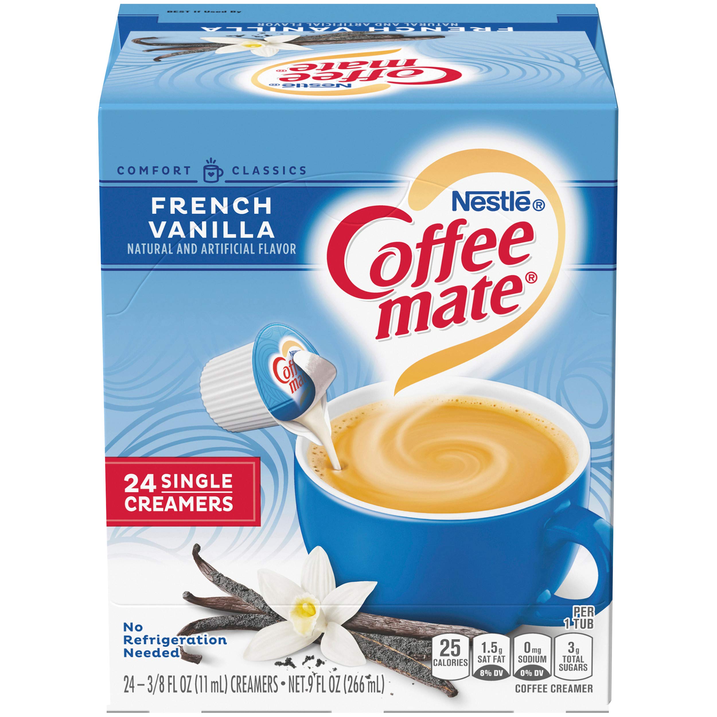 Coffee-mate empaque frontal mostrando 24 unidades y diseño claro