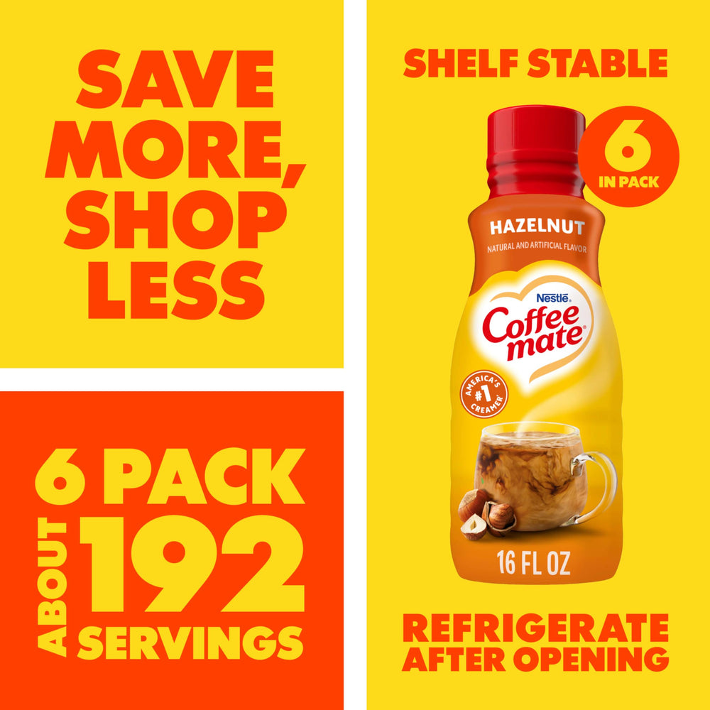 Coffee Mate pack de seis botellas listo para reabastecer cafeterías pequeñas