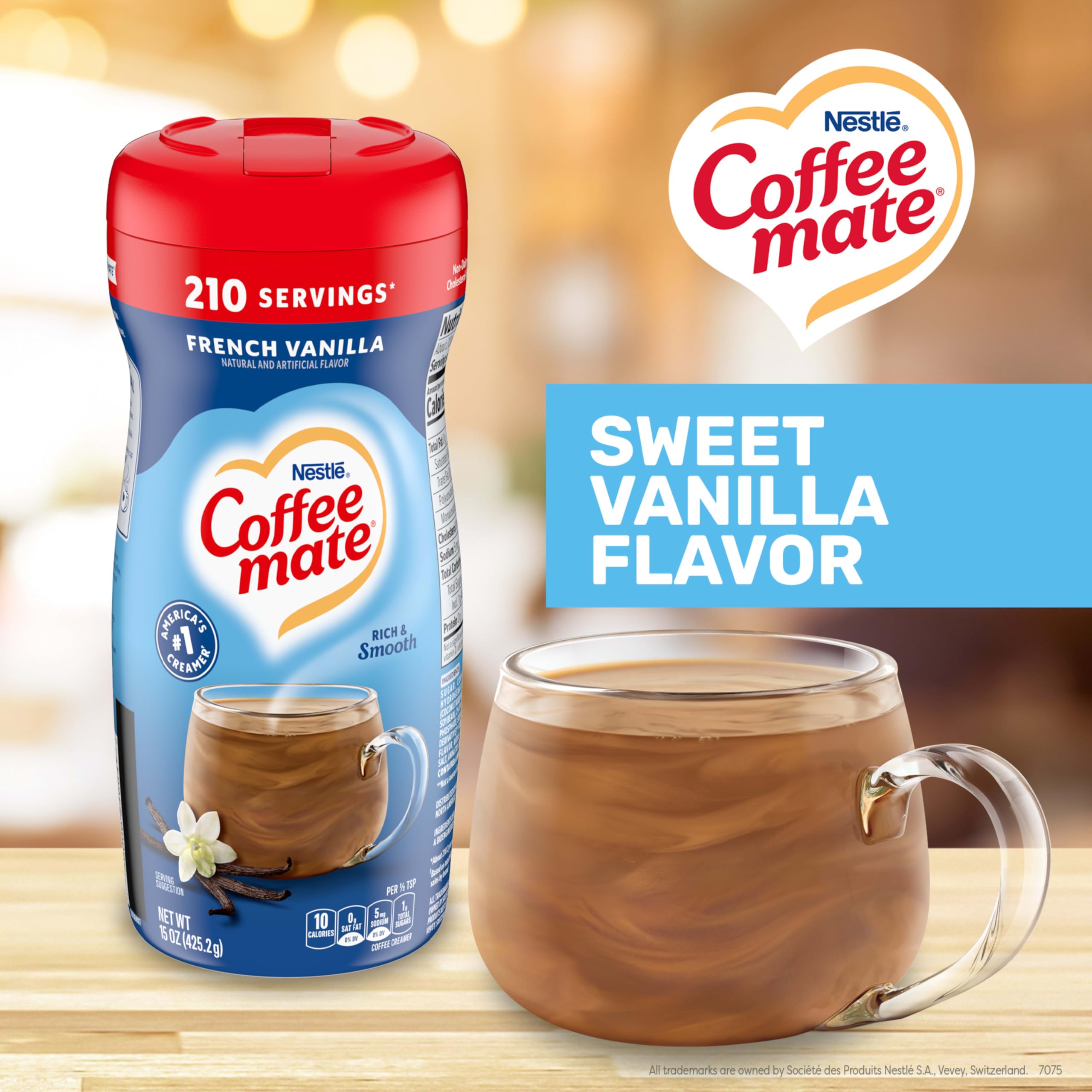 Coffee Mate textura en polvo en primer plano para apreciar fina mezcla y fácil disolución