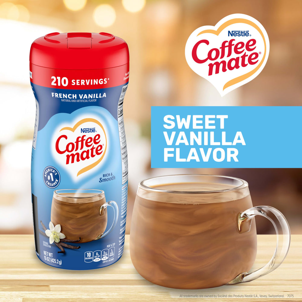 Coffee Mate textura en polvo en primer plano para apreciar fina mezcla y fácil disolución