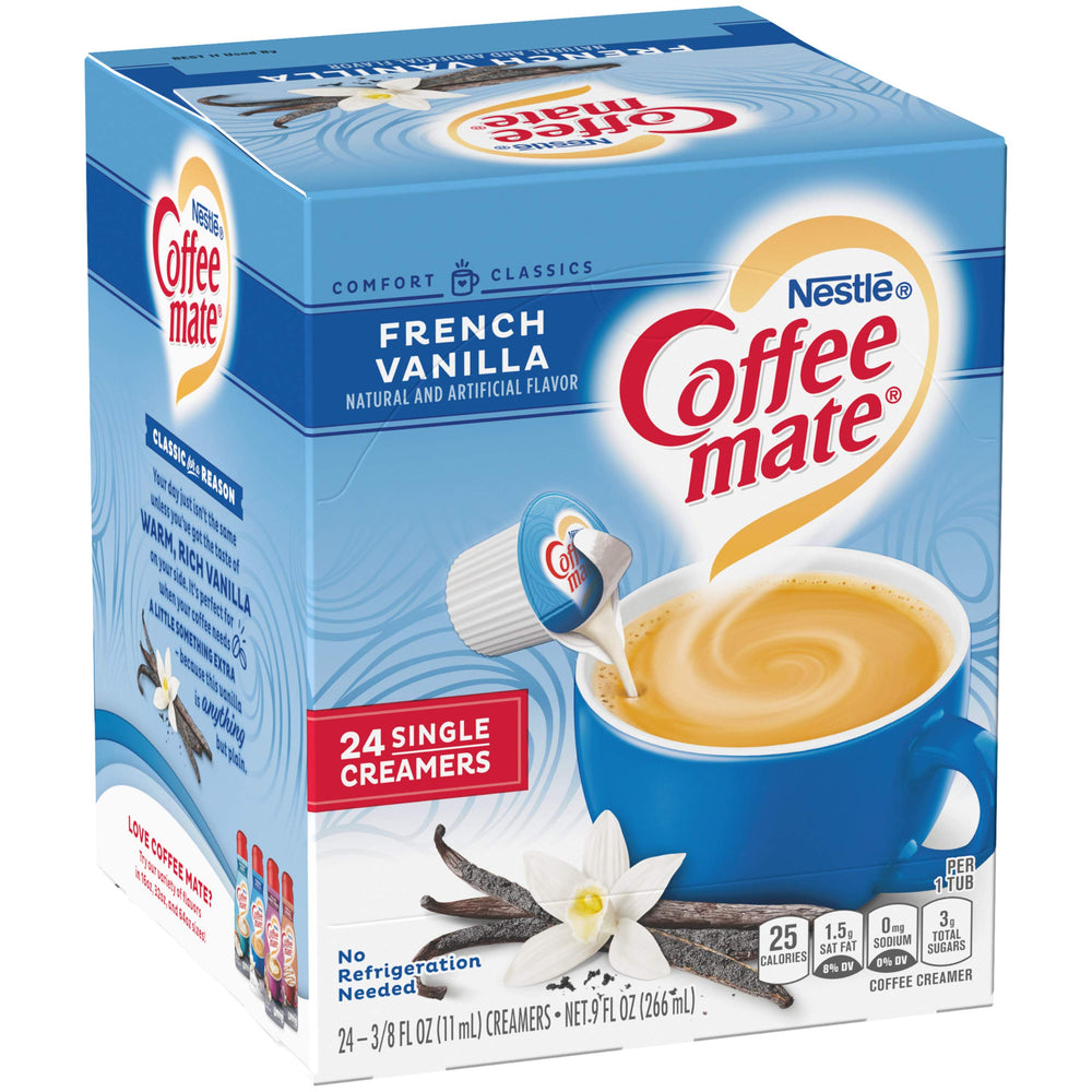 Coffee-mate tubito en primer plano listo para abrir y usar