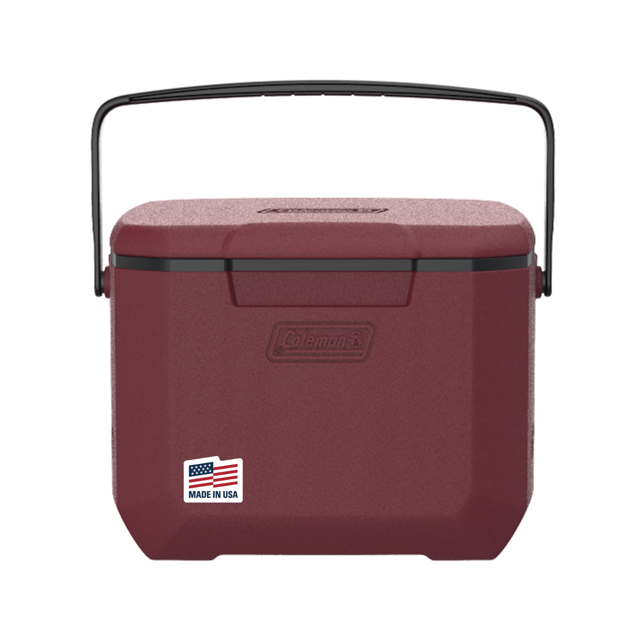 Coleman Chiller vista frontal mostrando diseño y color cranberry, fácil identificación