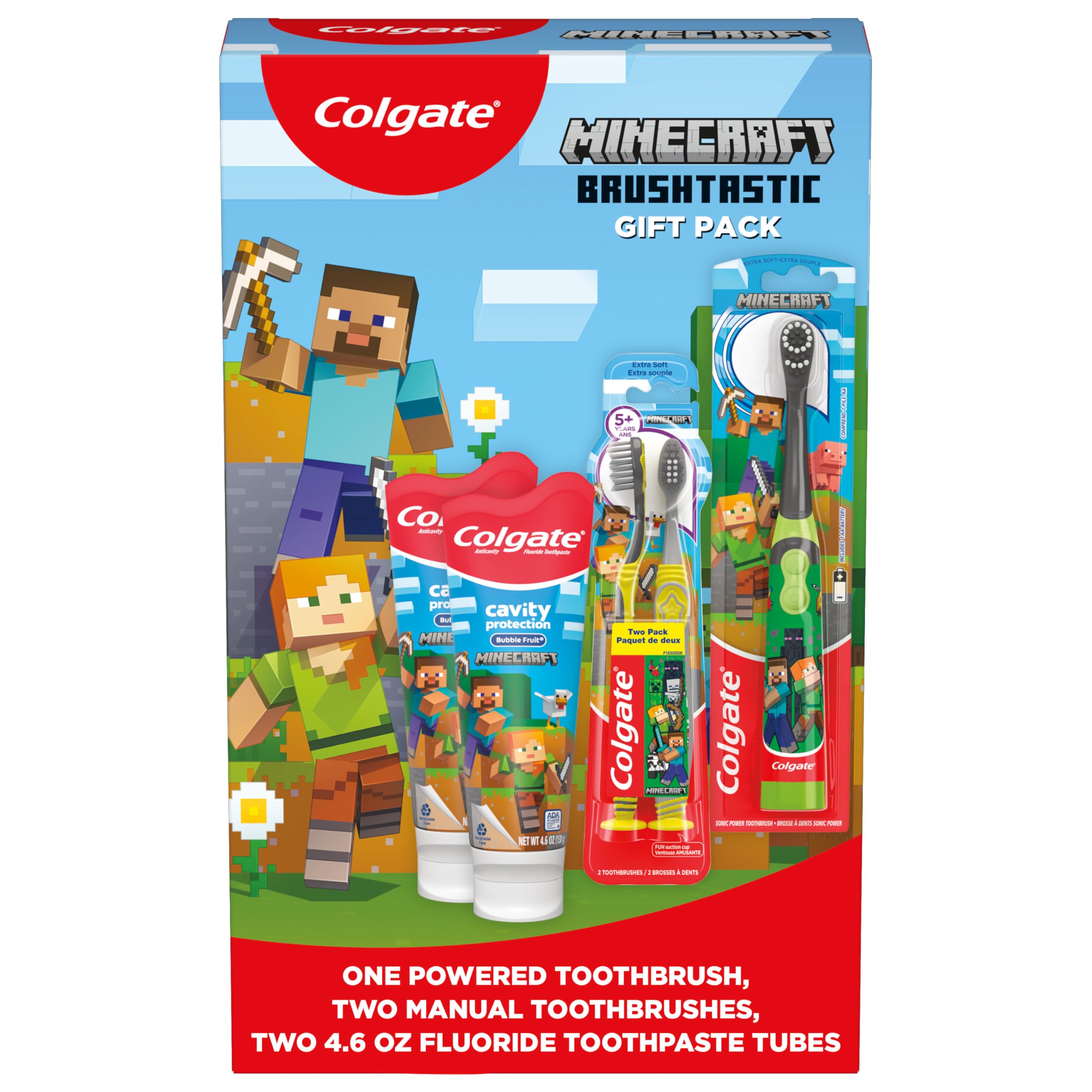 Colgate frente del paquete Minecraft mostrando contenido y atractivo lúdico