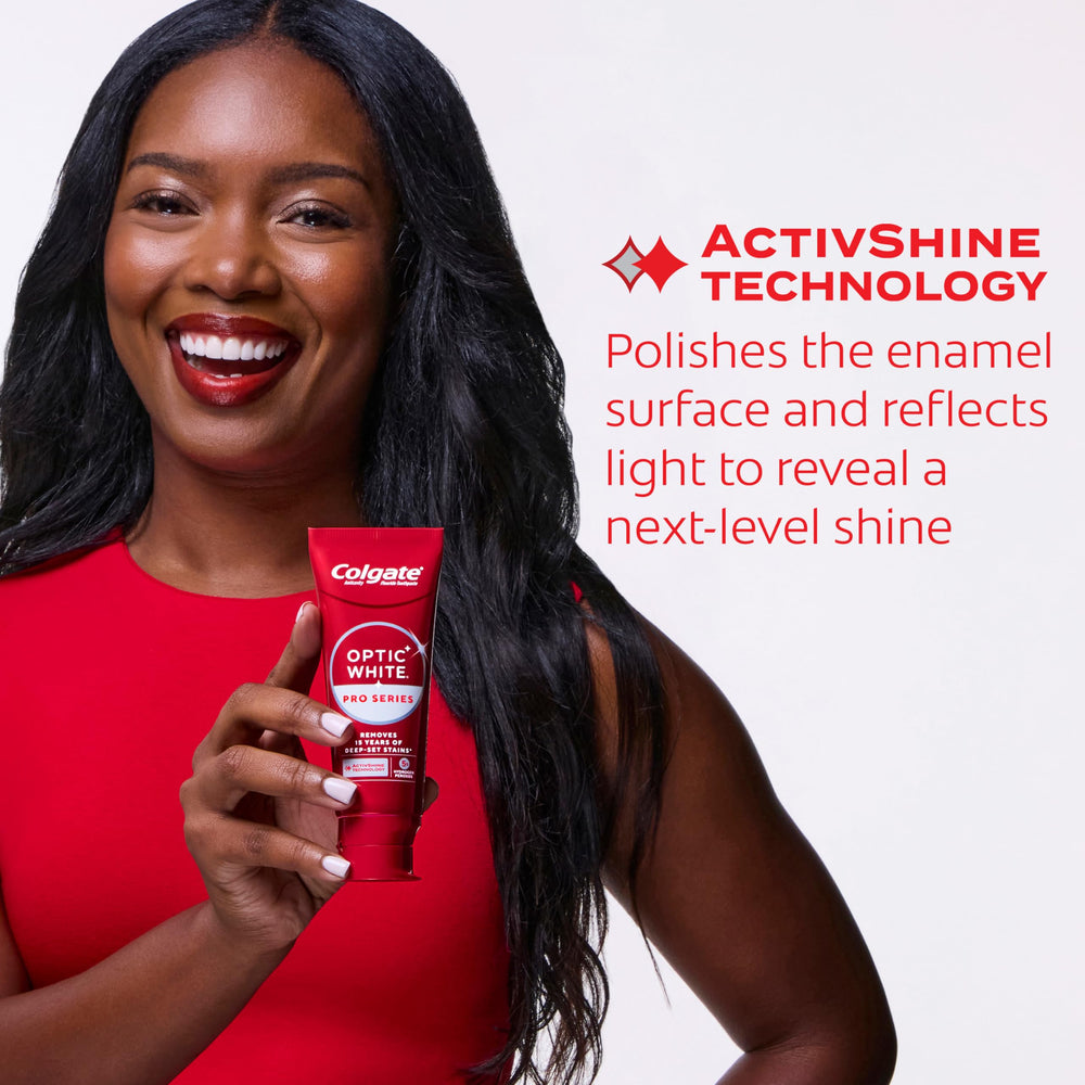 Etiqueta de Colgate Optic White con ingredientes clave y porcentaje de peróxido