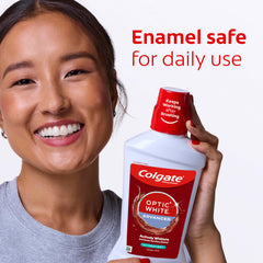 Colgate Optic White junto a una regla para comparar tamaño y duración del producto