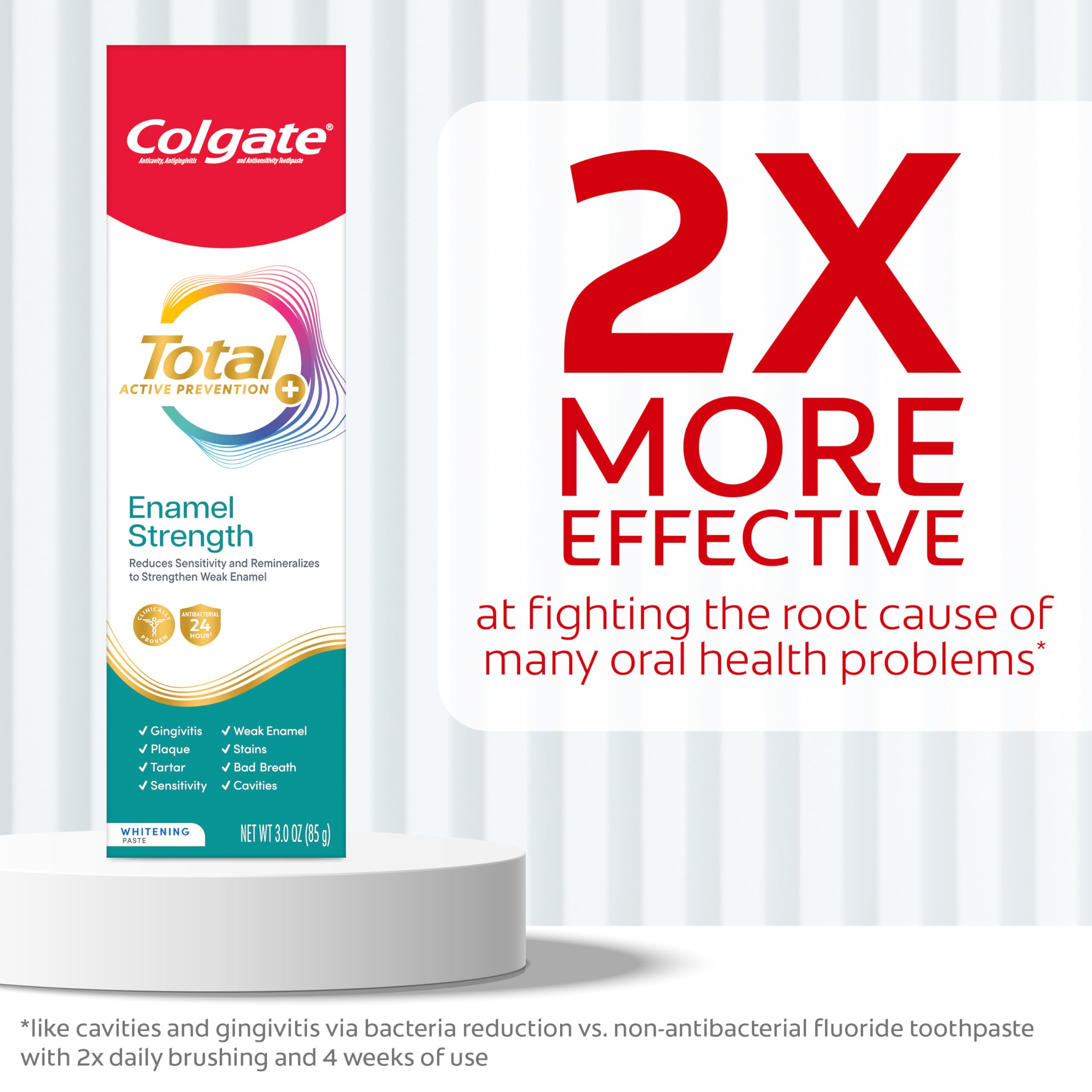Colgate etiqueta con ingredientes destacando protección y flúor