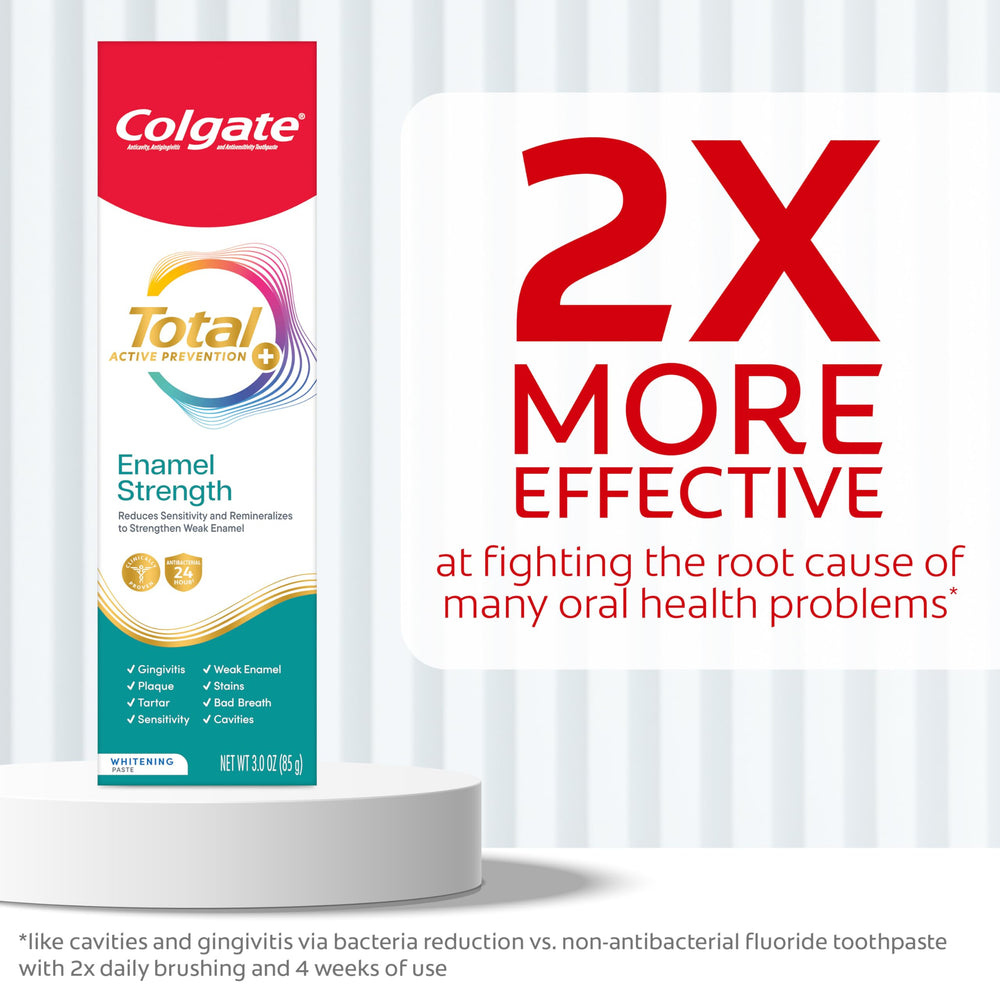 Colgate etiqueta con ingredientes destacando protección y flúor