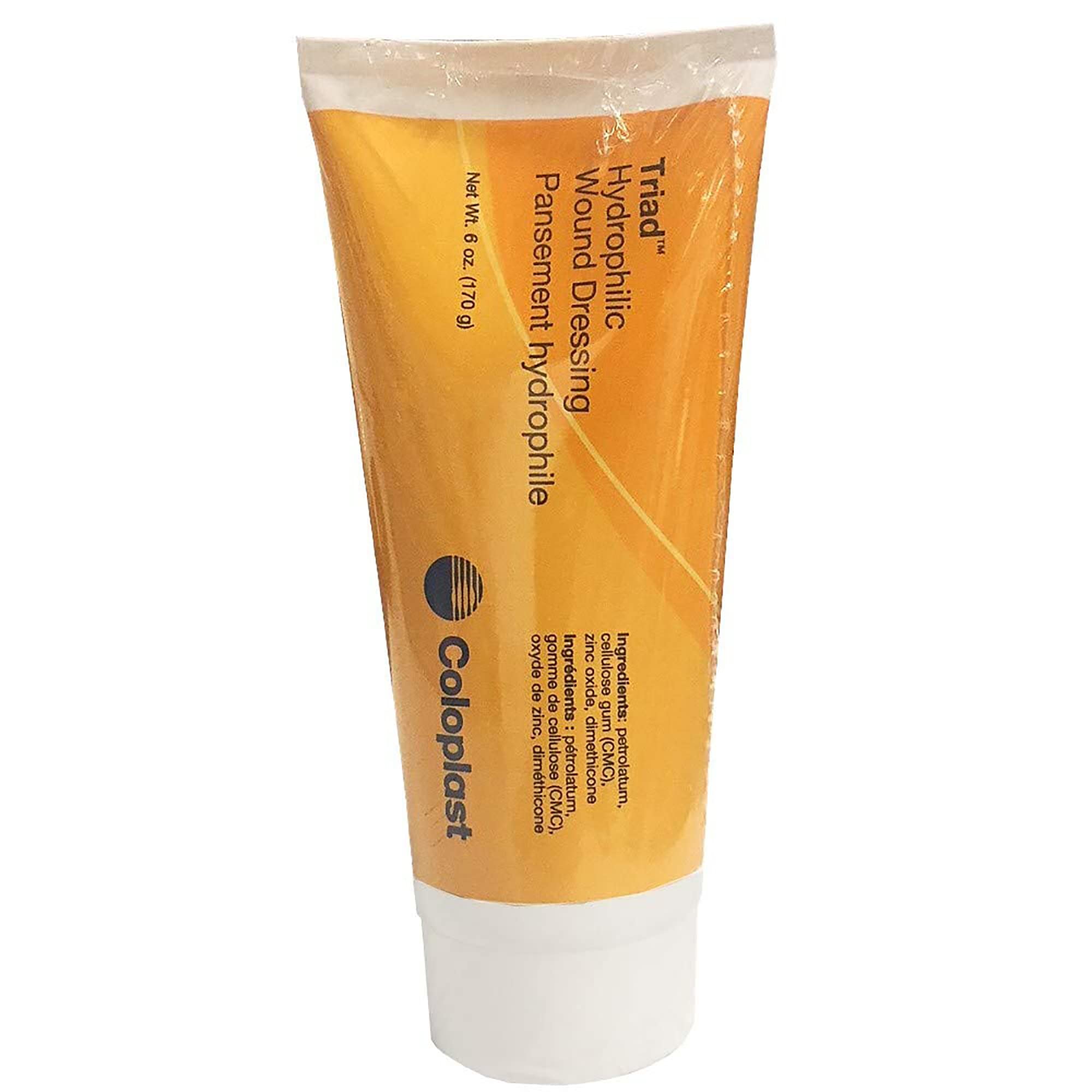 Coloplast Triad tubería frontal mostrando etiqueta y volumen, aplicación práctica