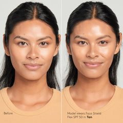 Colorescience imagen antes y después que muestra tono unificado y piel más uniforme