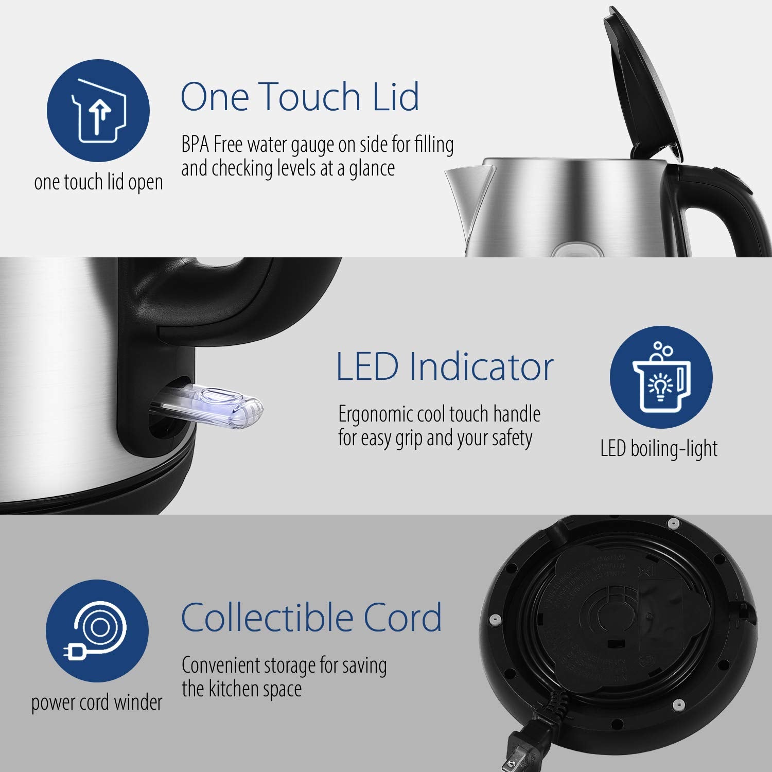 COMFEE' base giratoria 360 grados que facilita colocar y recoger el hervidor