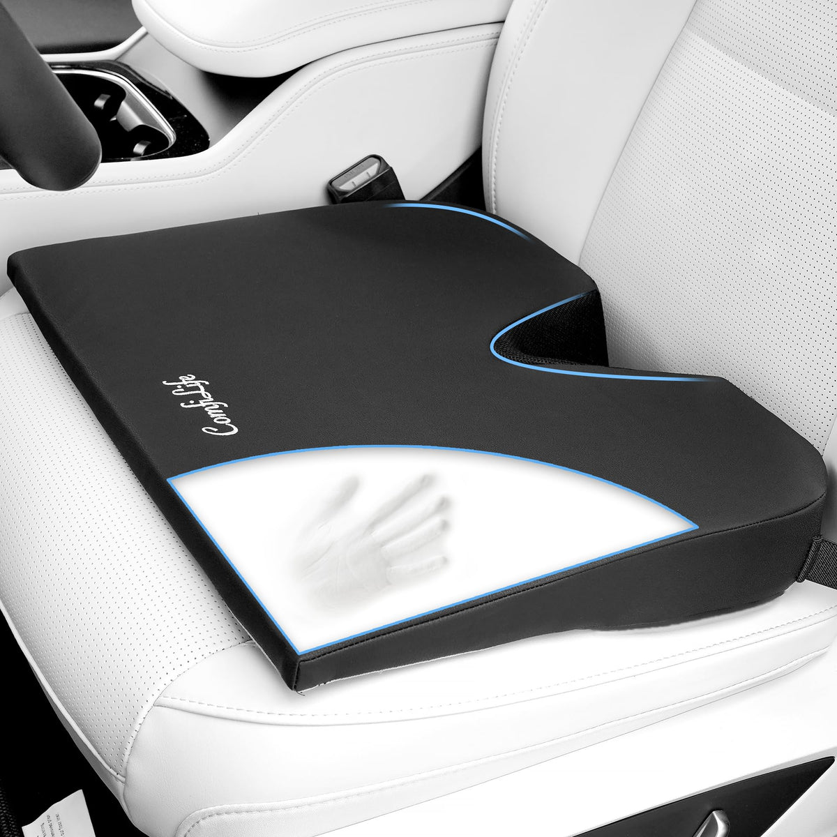 ComfiLife vista frontal del cojín en asiento, mejora ergonomía al conducir