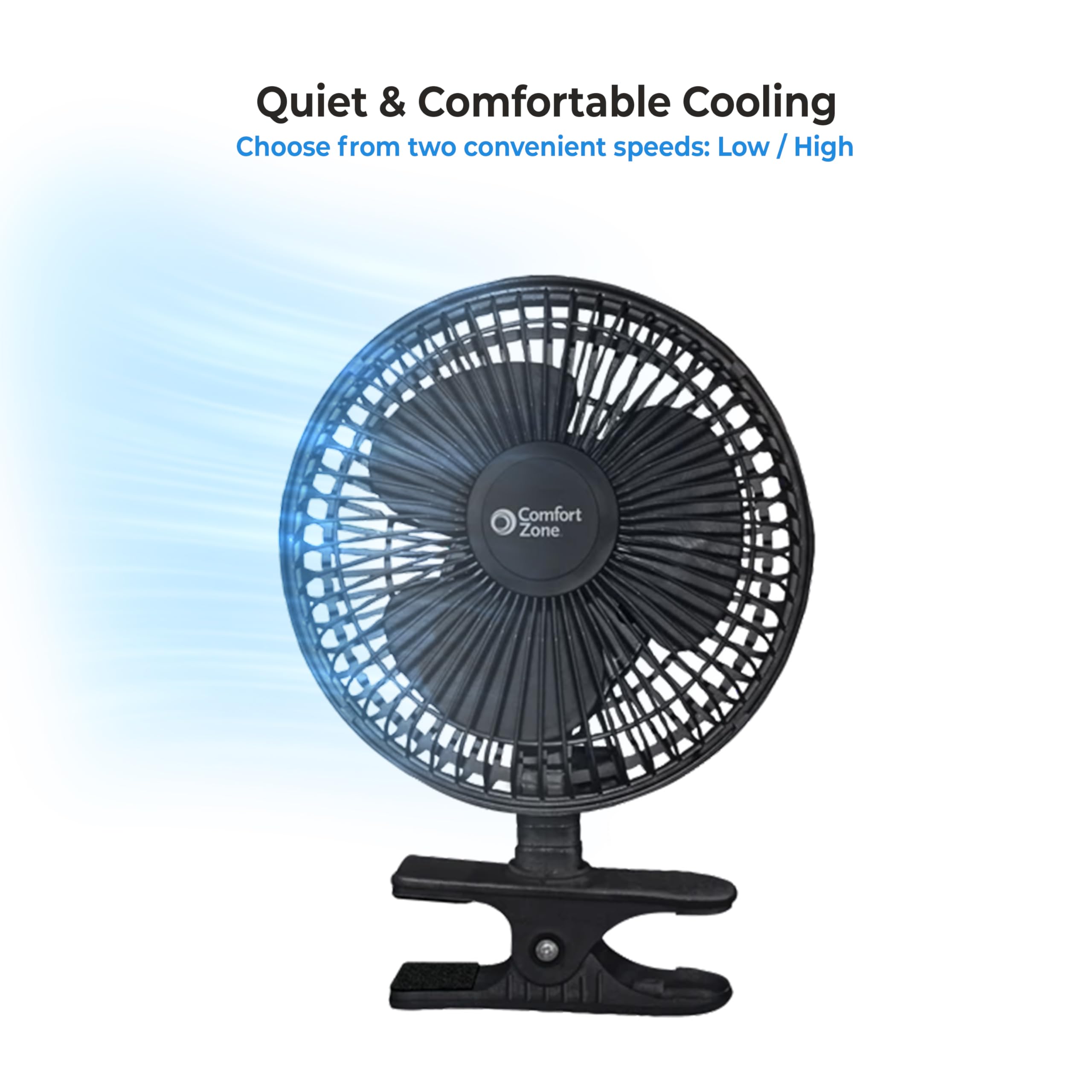 Comfort Zone ventilador cable enchufe mostrando alimentación constante sin baterías