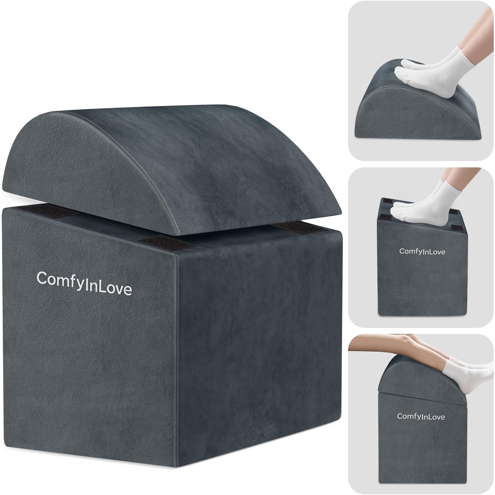 ComfyInLove vista frontal del reposapiés con soporte ergonómico, comodidad inmediata