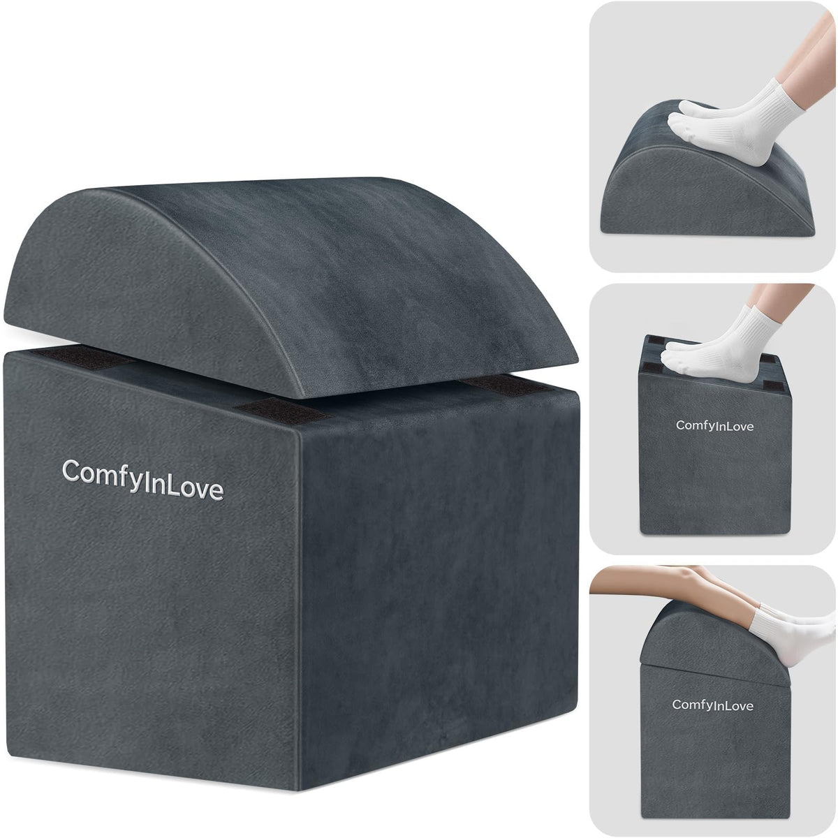 ComfyInLove vista frontal del reposapiés con soporte ergonómico, comodidad inmediata