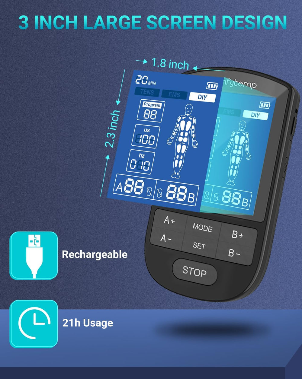 Comfytemp comparación de tamaño en mano para visualización de portabilidad