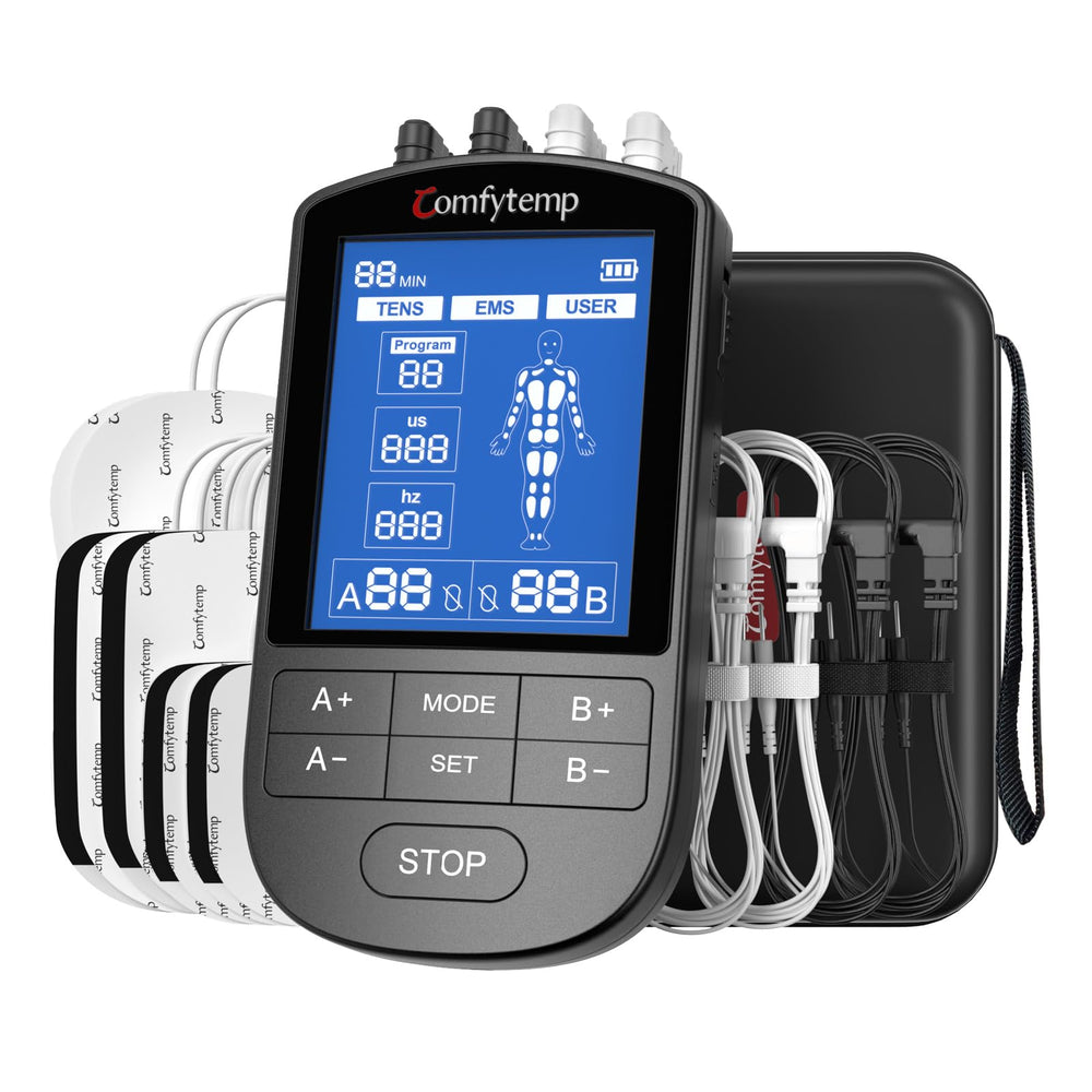 Comfytemp imagen frontal del estimulador mostrando controles y diseño portátil