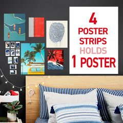 Command poster strips applied to painted wall showing clean adhesion without damage