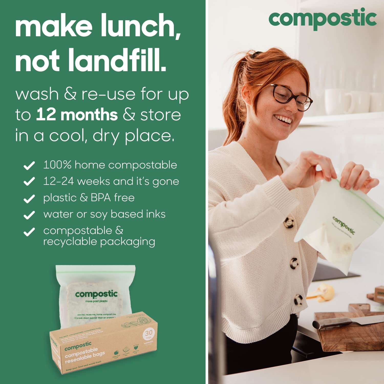Compostic bolsa en mano para comparar escala XL y utilidad diaria