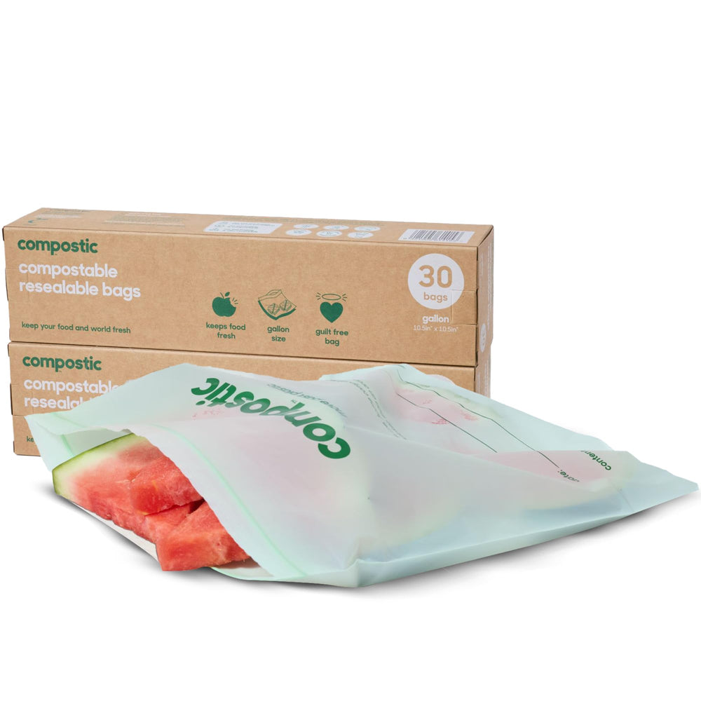 Compostic paquete frontal mostrando 60 bolsas y beneficio ecológico