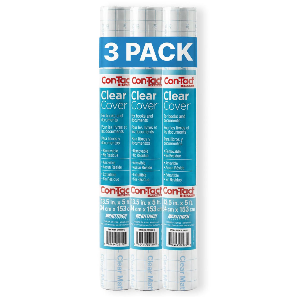 Con-Tact empaque frontal mostrando rollos transparentes y dimensiones claras