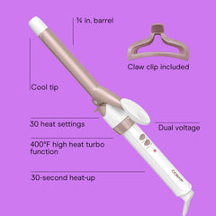 Conair primer plano del barril cerámico que asegura calor uniforme