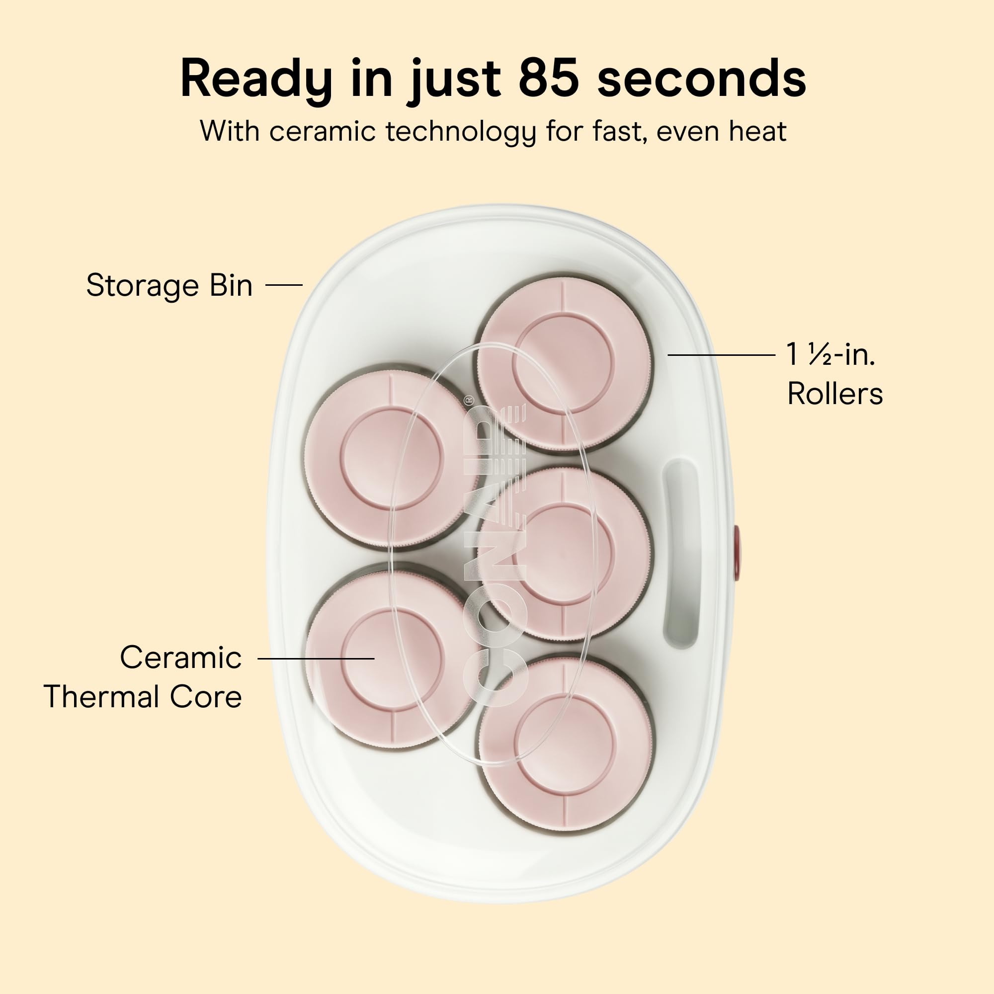 Conair modelo usando rodillos jumbo para crear ondas voluminosas