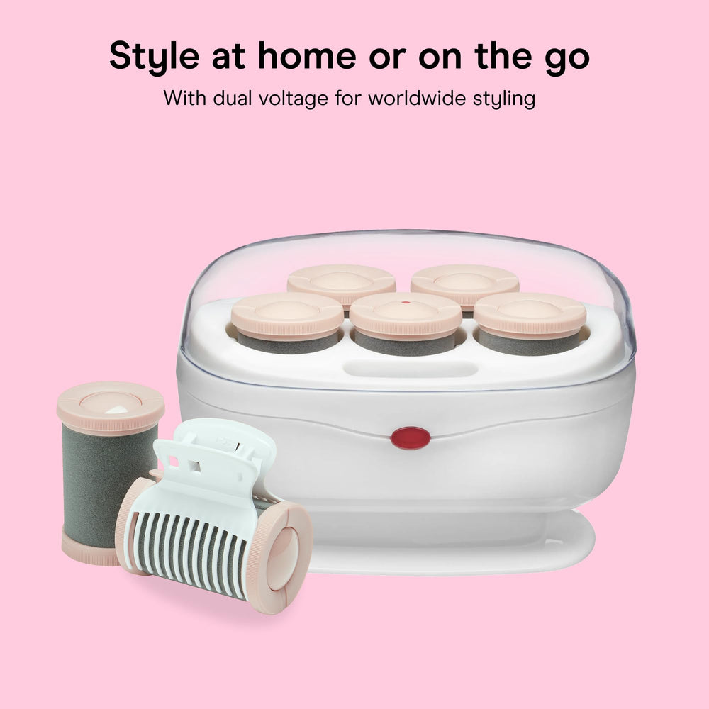 Conair comparación de tamaño del rodillo mostrando escala para cabello medio a largo