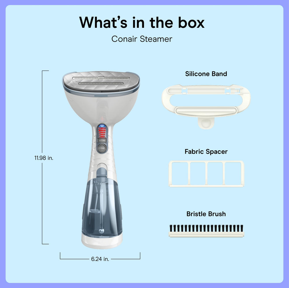 Conair comparación de tamaño junto a una maleta ideal para viajes