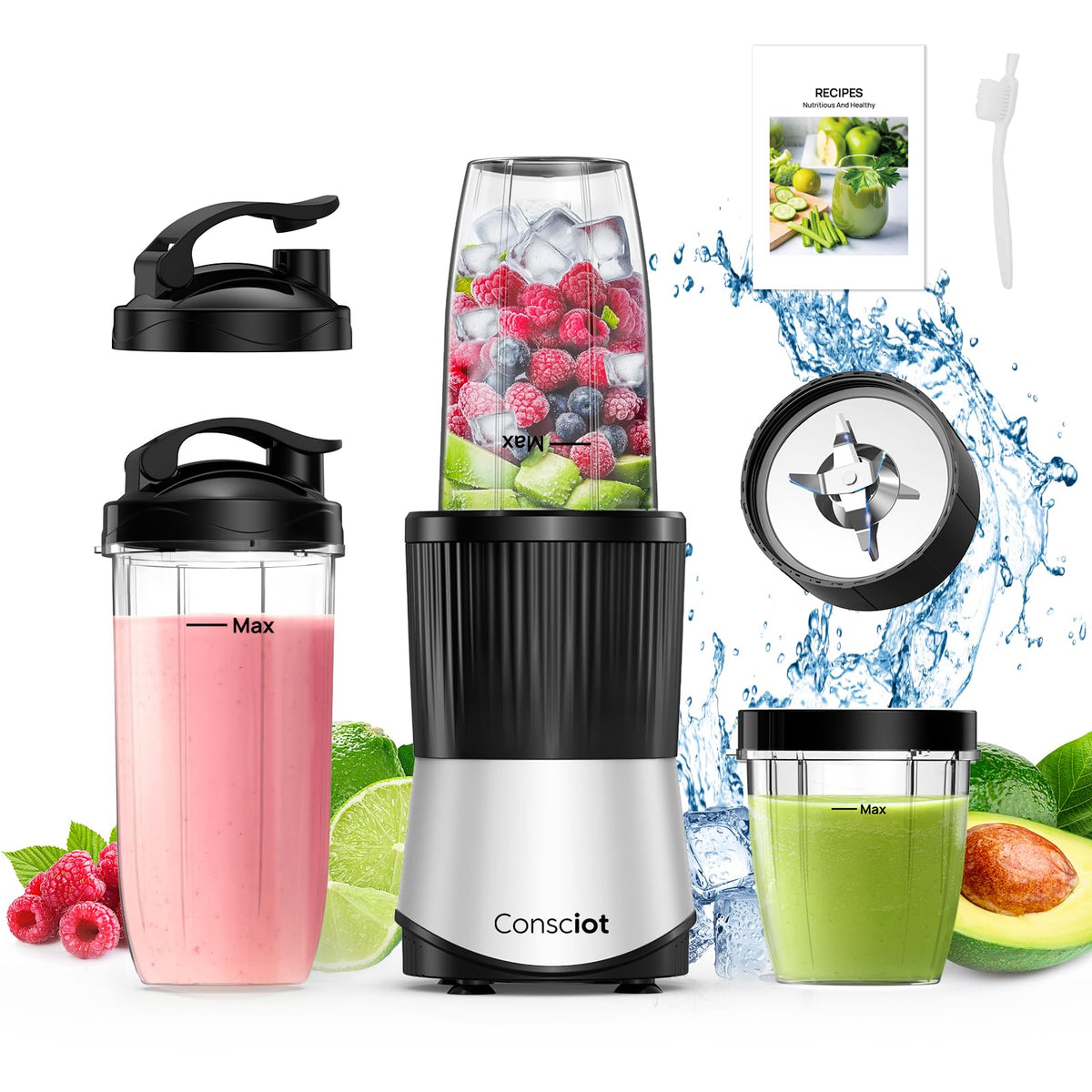 Consciot vista frontal del conjunto completo, versatilidad para smoothies