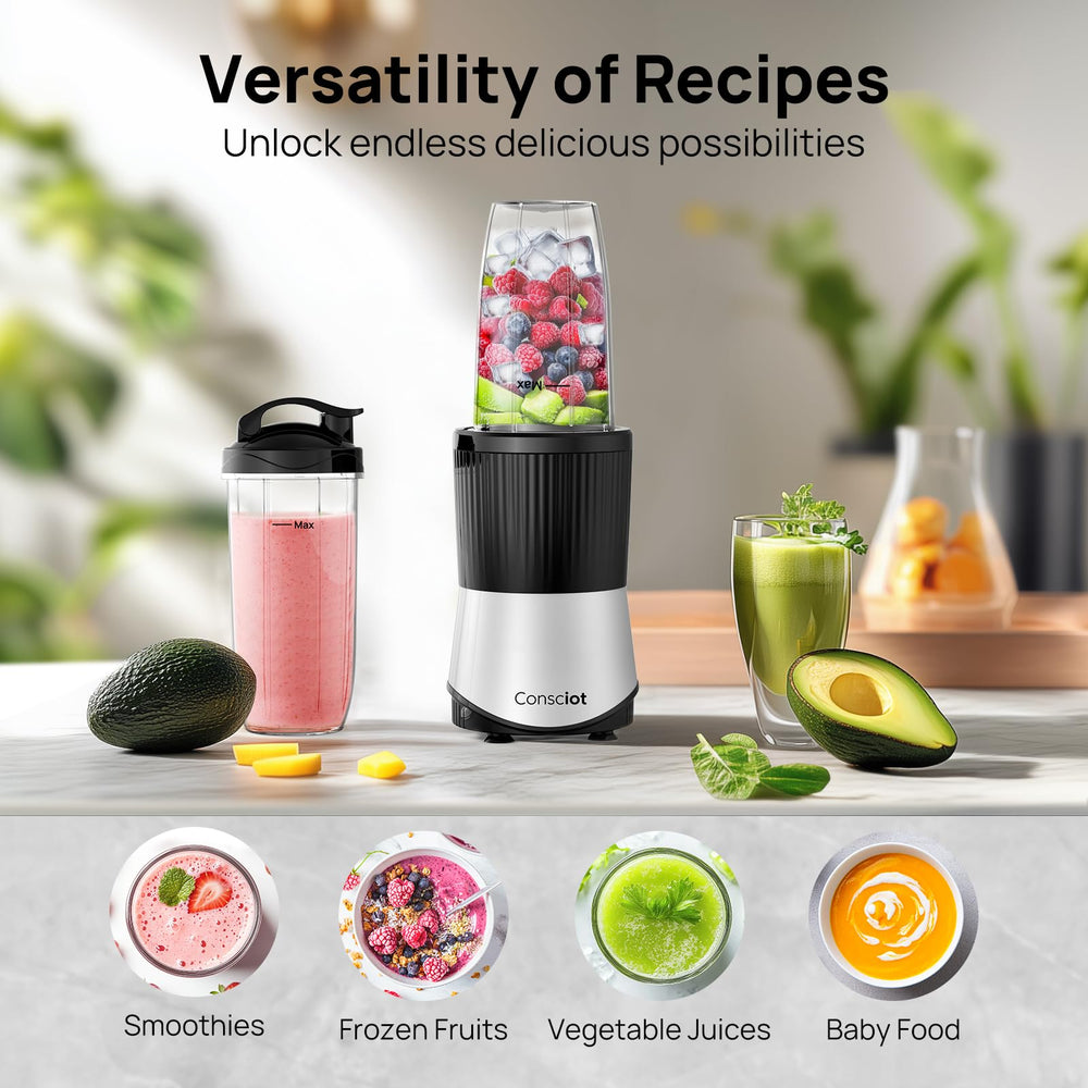 Consciot en uso licuando frutas, resultado homogéneo y rápido