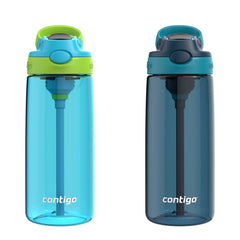 Contigo Aubrey vista frontal del pack de dos botellas coloridas, práctico para niños