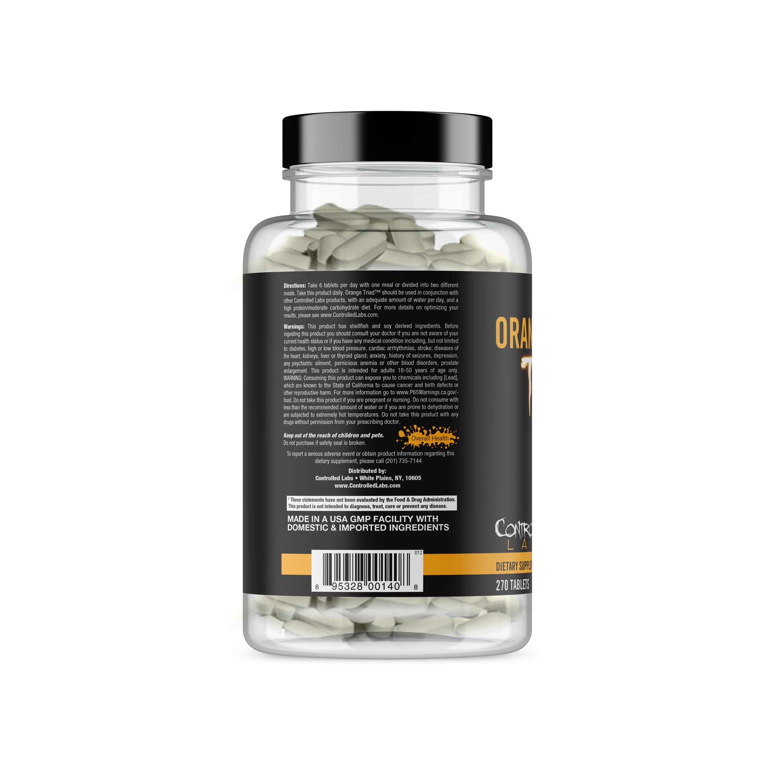 CONTROLLED LABS etiqueta nutricional de Orange Triad con información de dosis