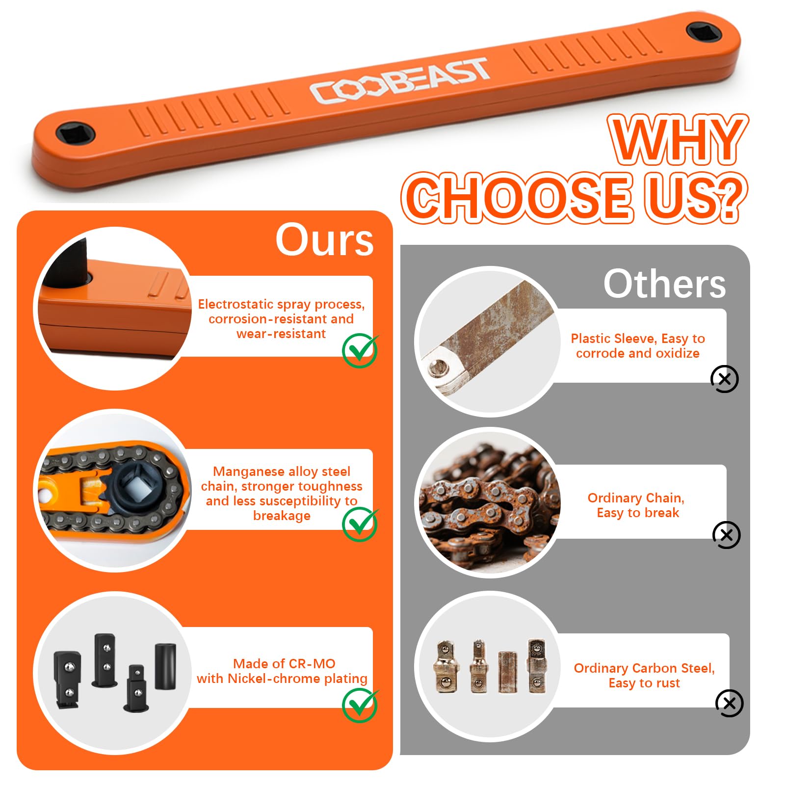 coobeast detalle de cadena interna reforzada que garantiza resistencia