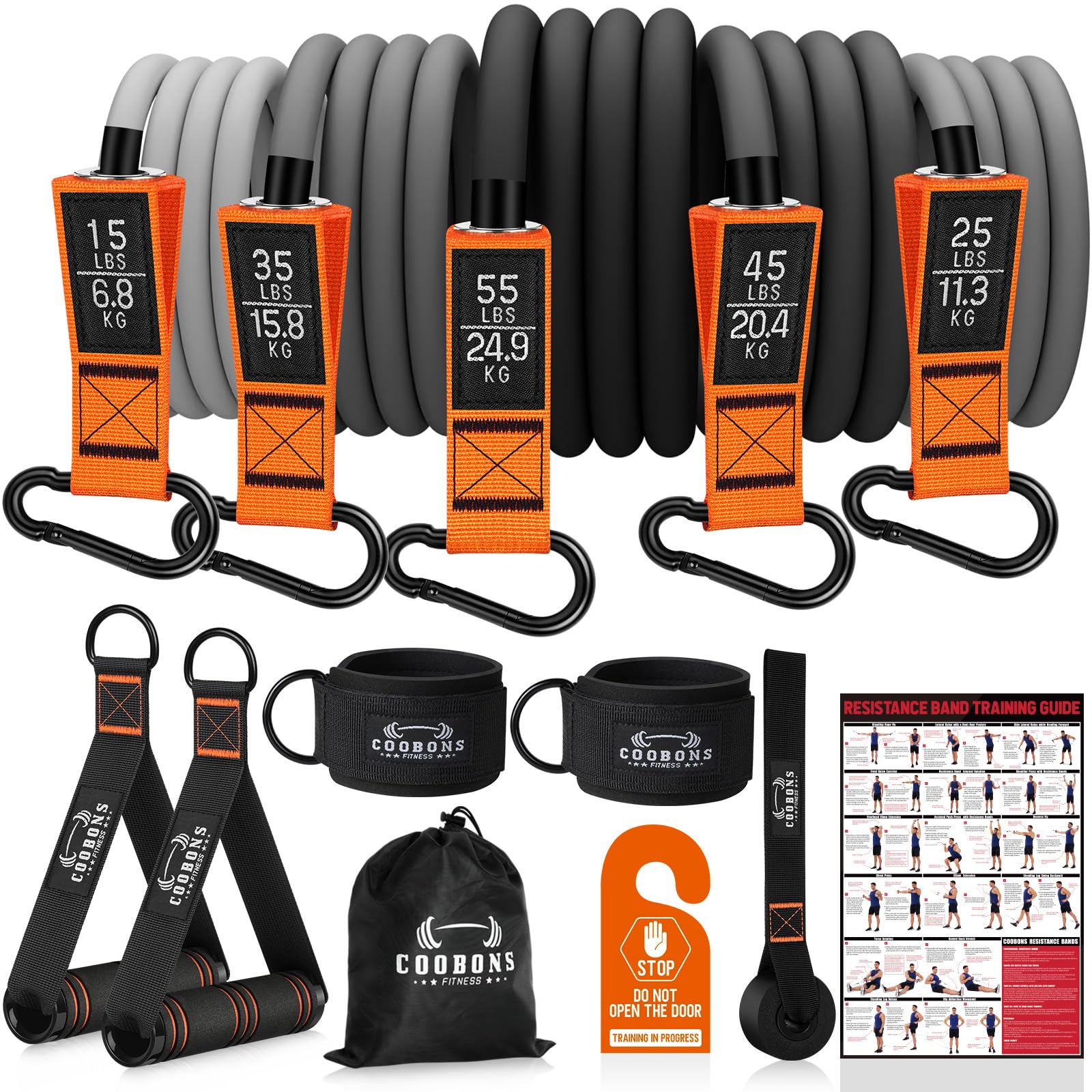COOBONS FITNESS paquete frontal mostrando bandas y accesorios, ideal para gimnasio en casa