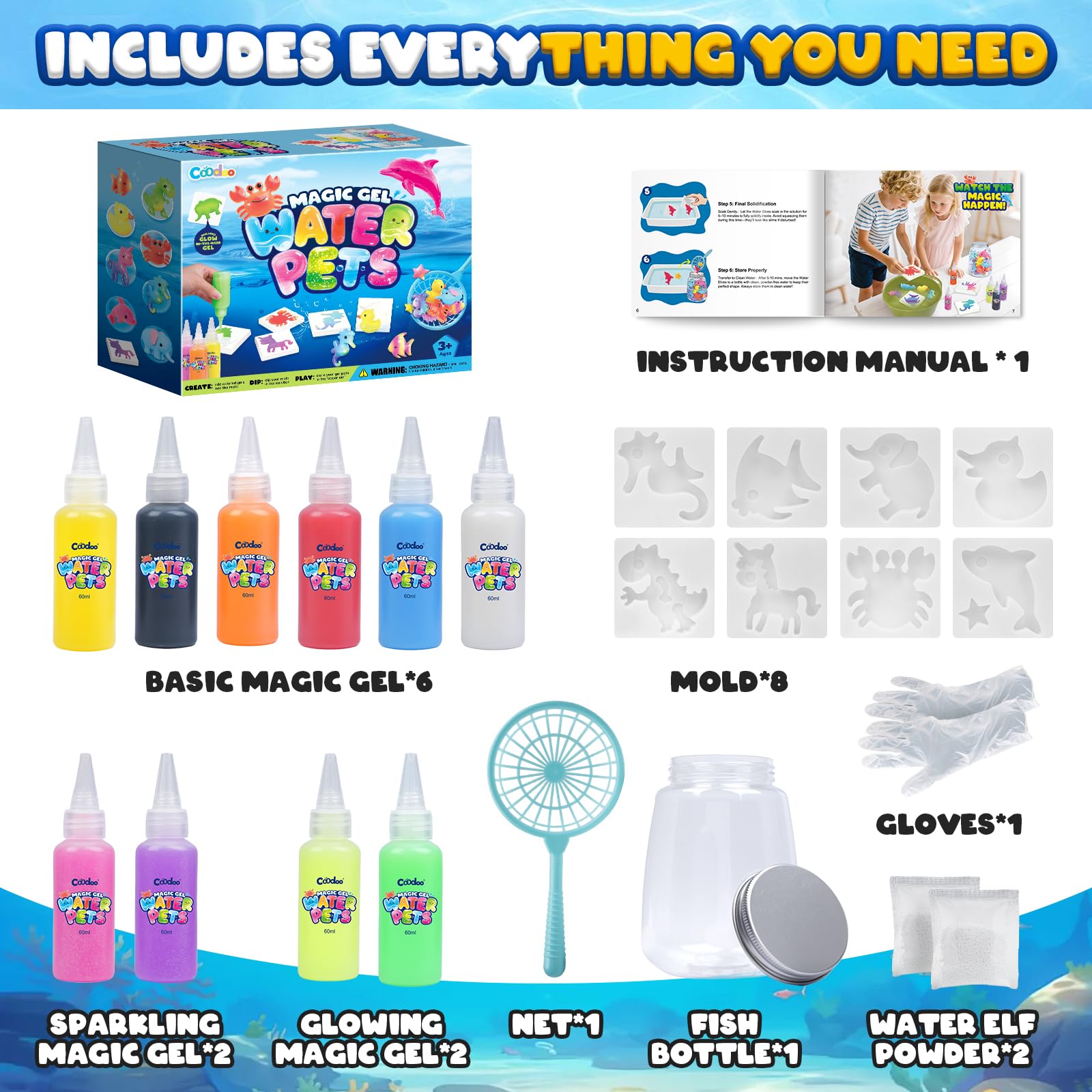Coodoo todos los accesorios del kit organizados, demuestra completitud y fácil uso