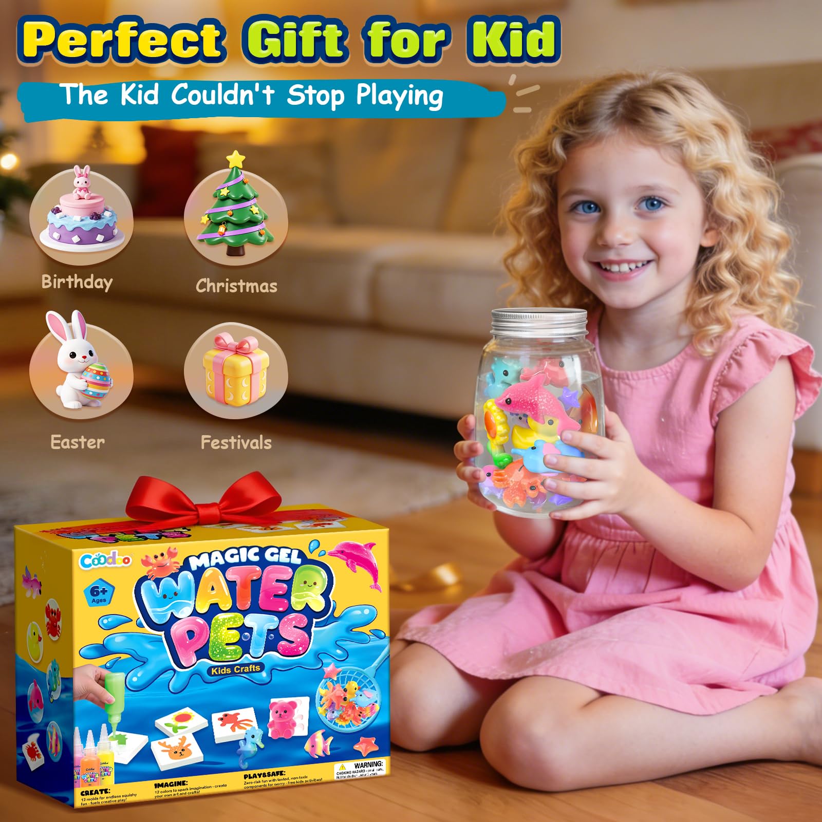 Coodoo escena familiar con padres e hijos creando figuras, juego compartido