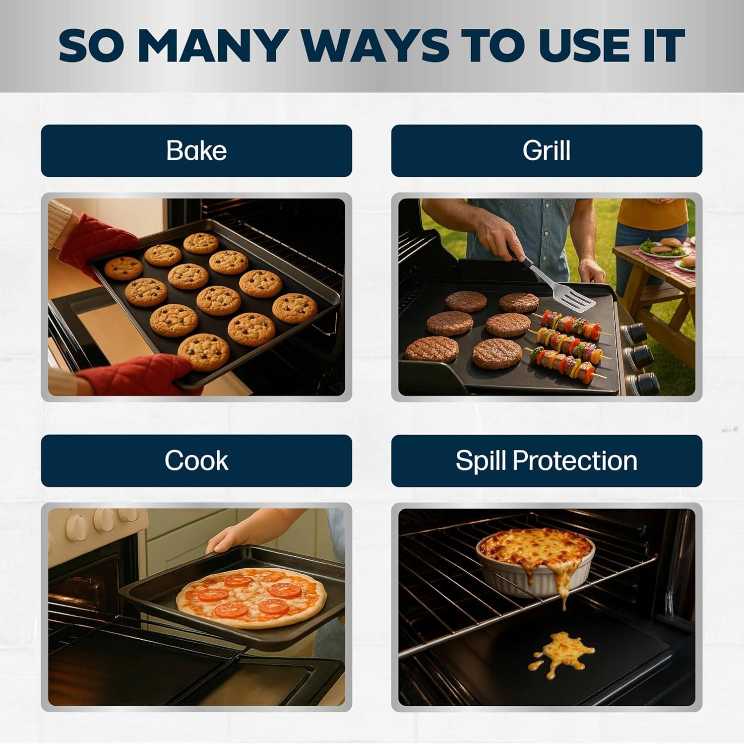 Cooks Innovations comparación de tamaño con una bandeja para referencia