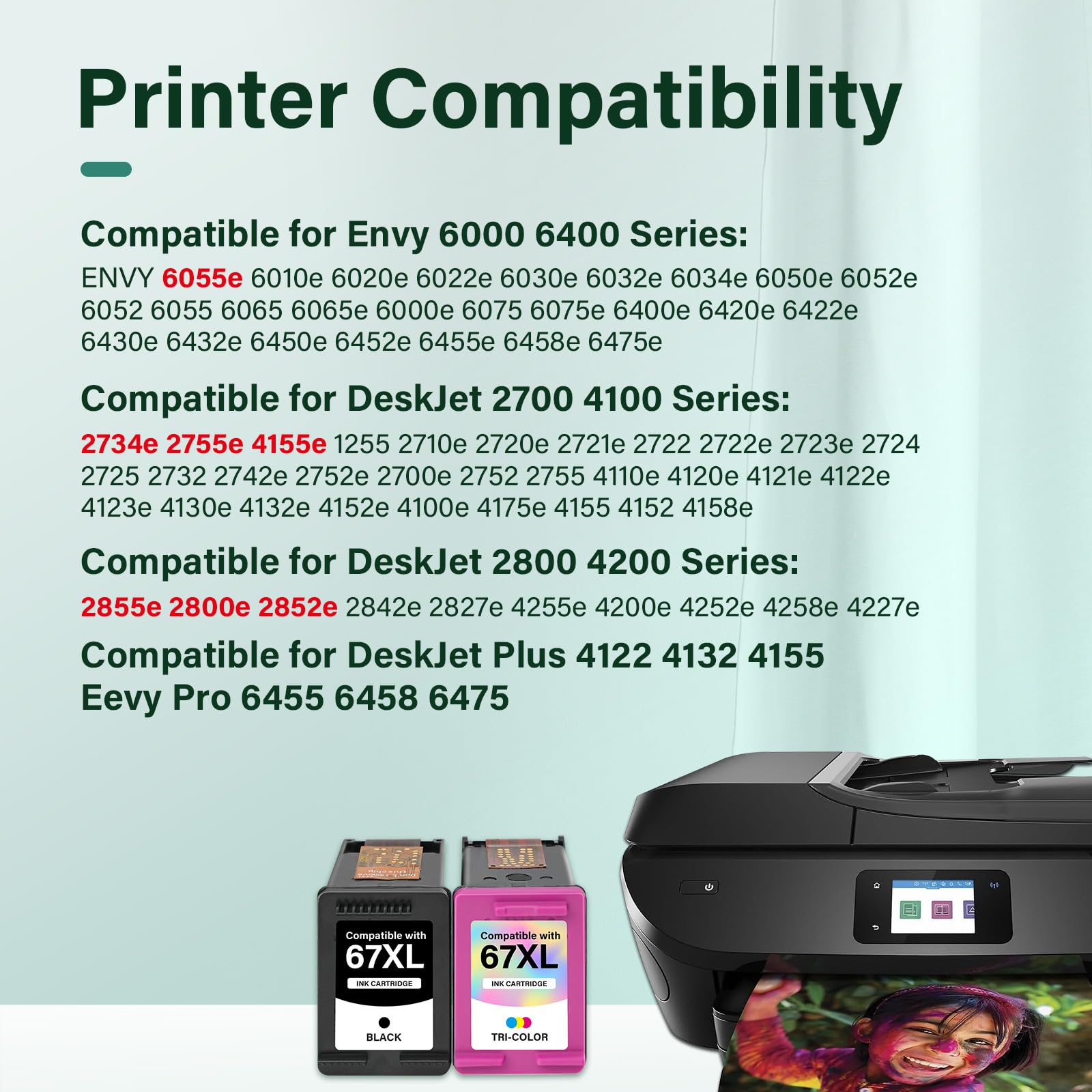 Cool Toner detalle de la etiqueta 67XL y lista de impresoras compatibles