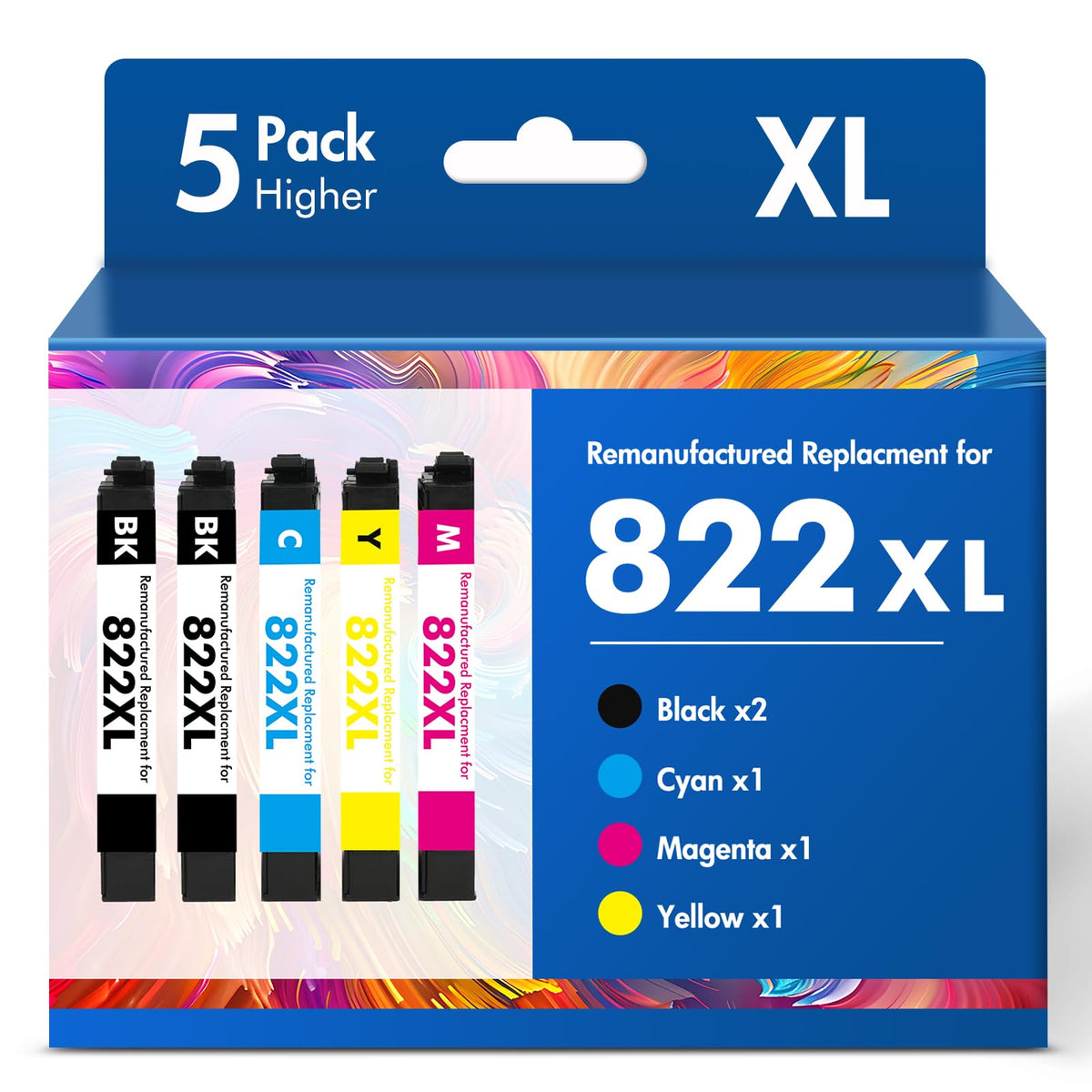 Cool Toner frontal del paquete de cinco cartuchos 822XL mostrando colores y marca