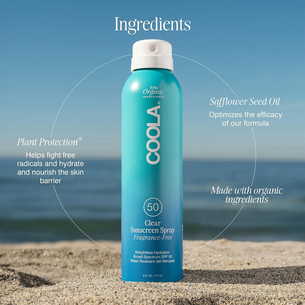 Envase COOLA sostenido en mano para comparar tamaño de 6 fl oz