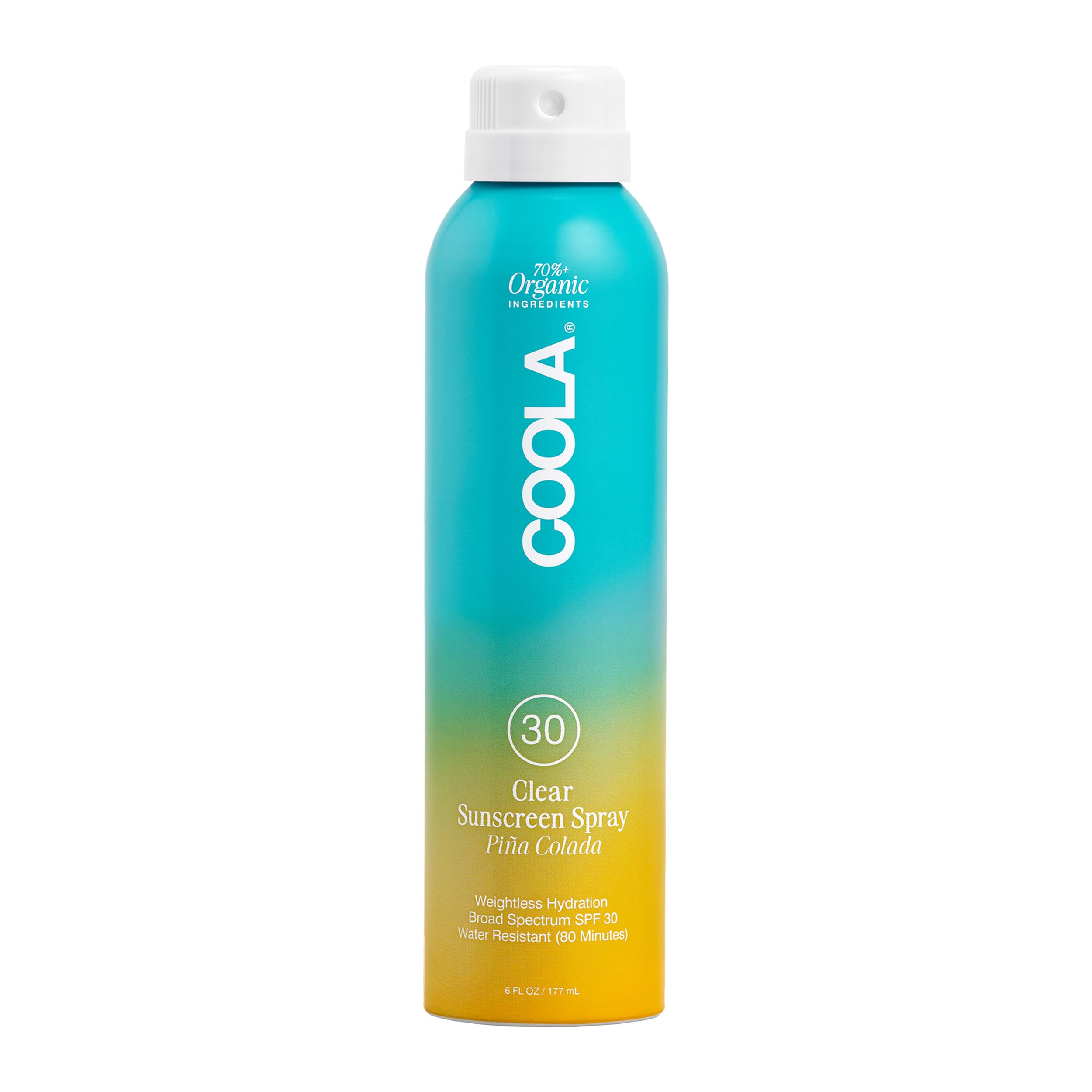 COOLA spray frontal Piña Colada mostrando diseño y tamaño práctico