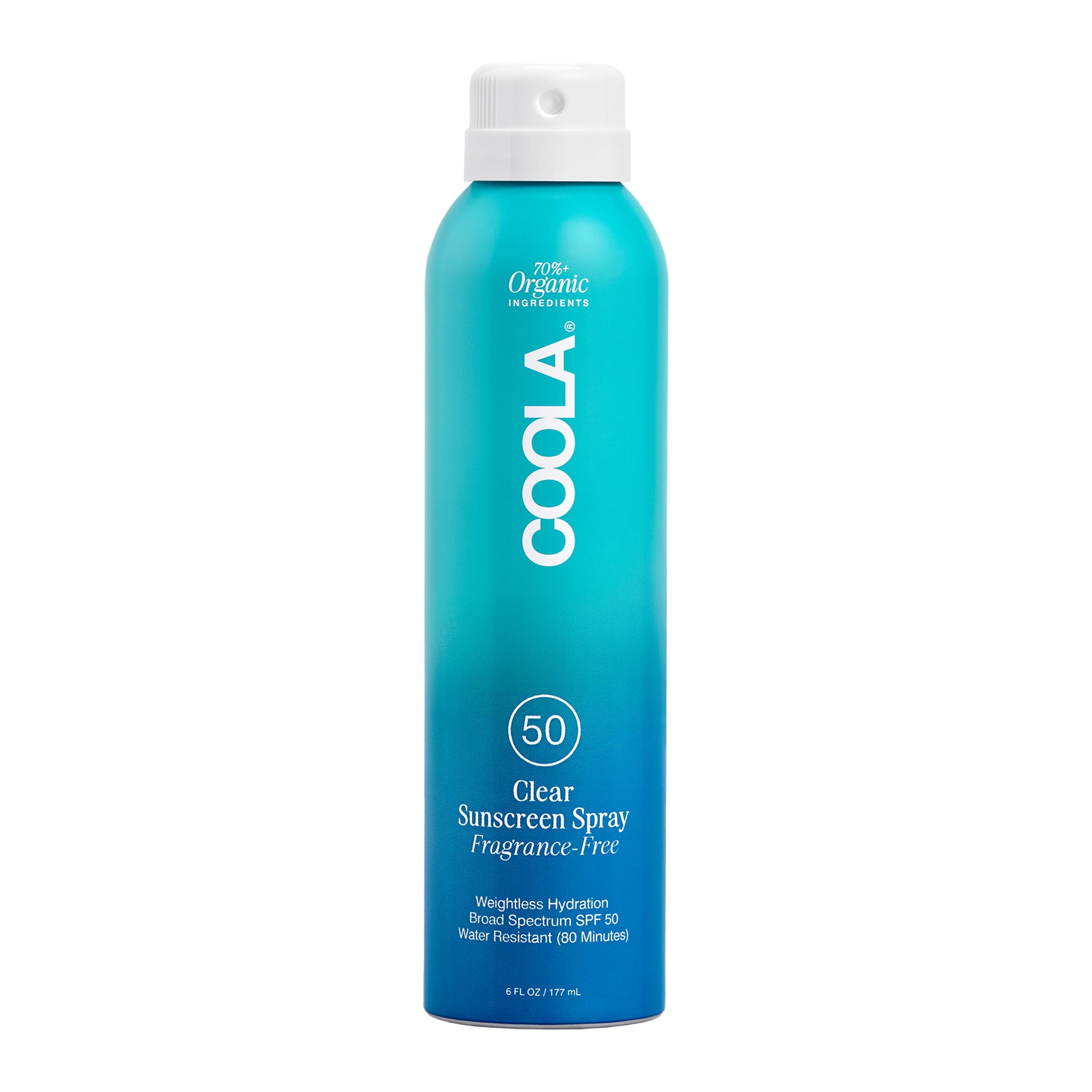 COOLA spray protector solar frontal mostrando diseño y tamaño práctico