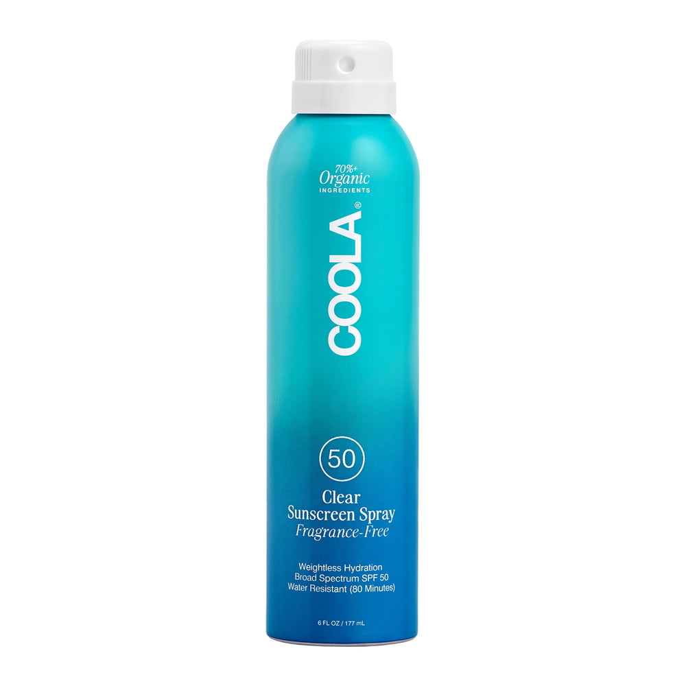 COOLA spray protector solar frontal mostrando diseño y tamaño práctico