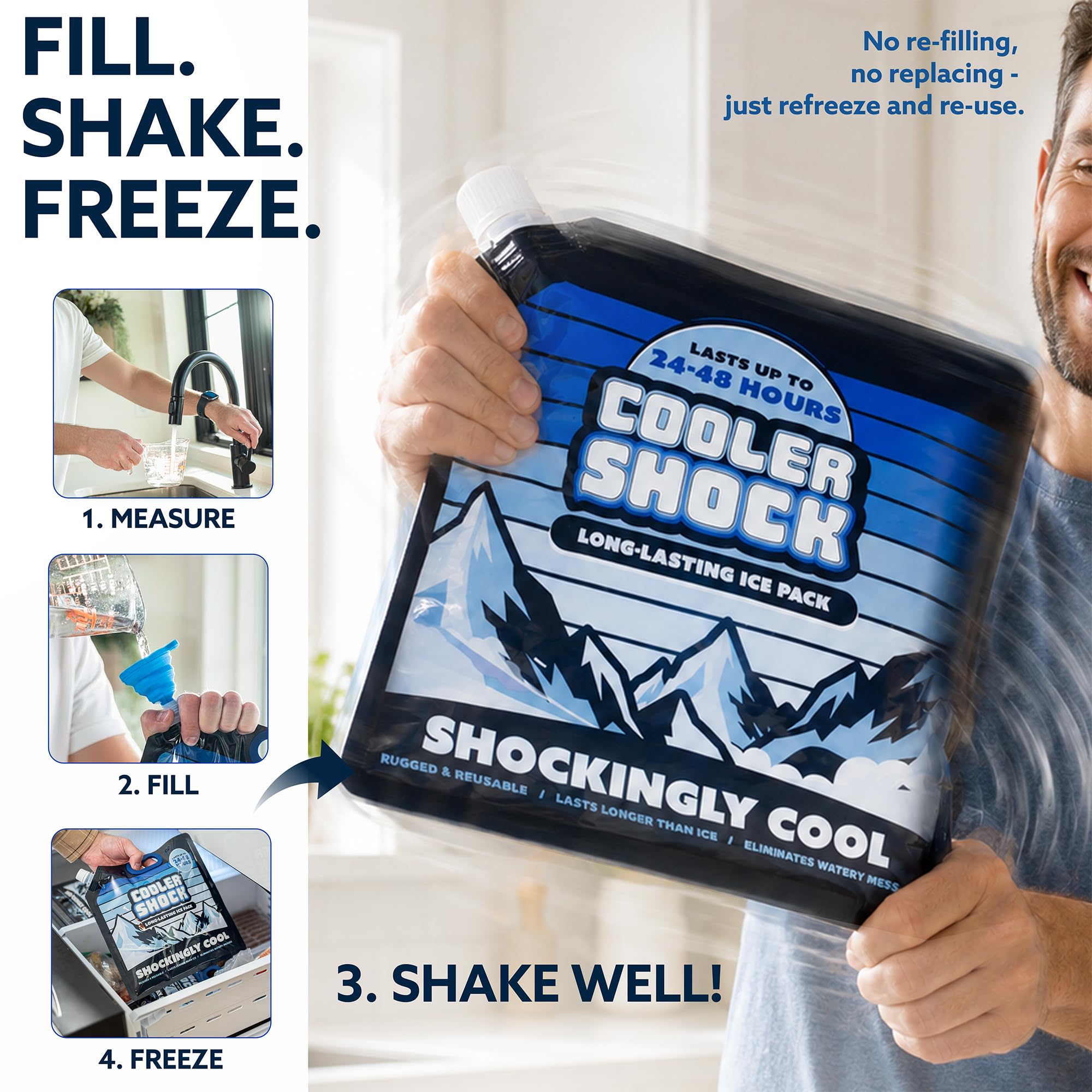 Cooler Shock embudo y tapa incluidos para un llenado fácil y sin derrames